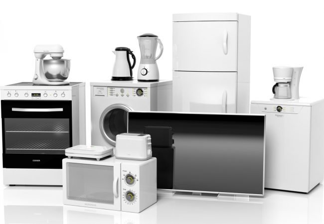 Group of home appliances isolated on white background